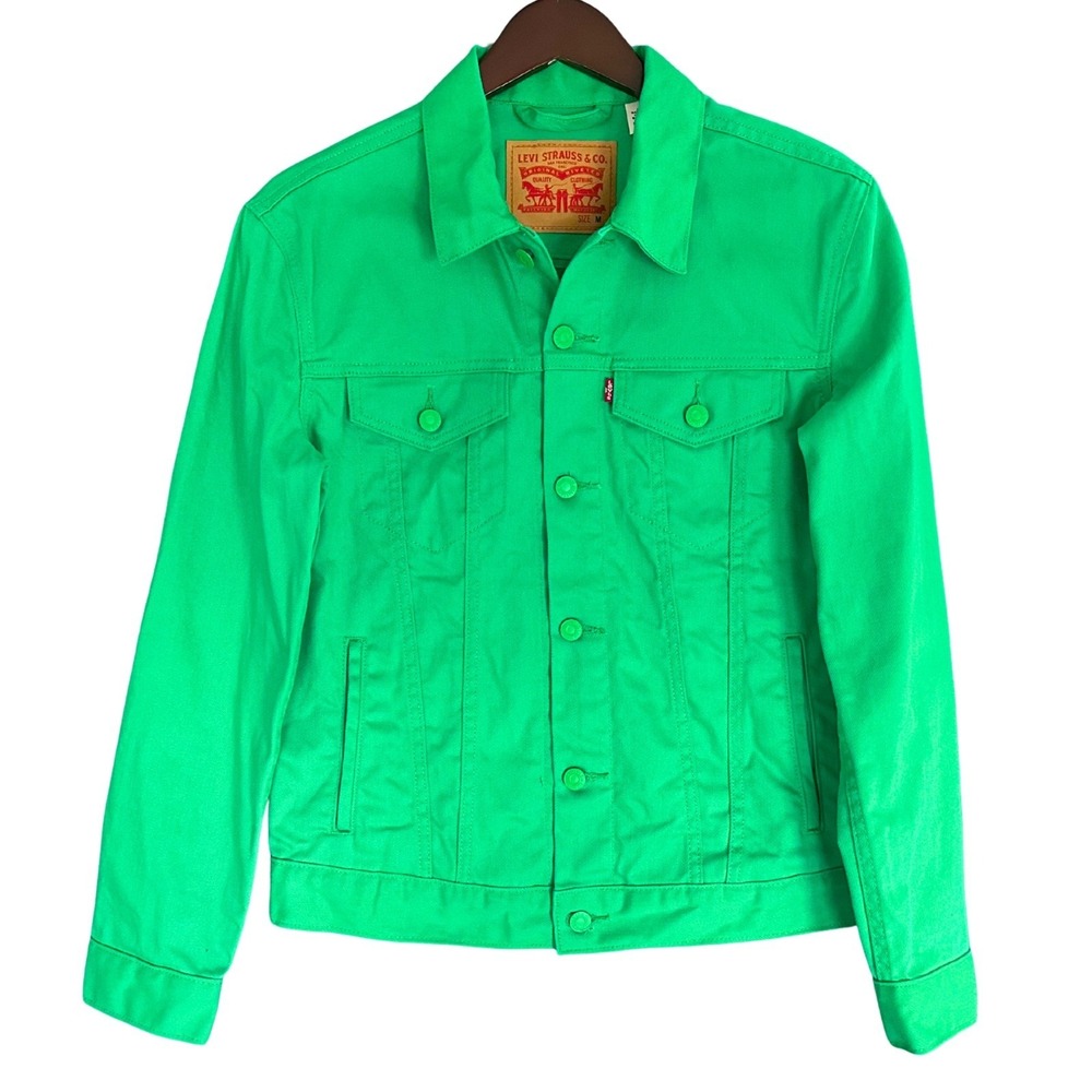 RARE Levis Limited Edition Trucker Jacket Mens M Neon Green Denim